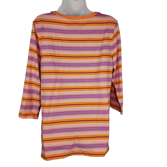 Isaac Mizrahi Live! Womens Top Medium Striped Orange 3/4 Sleeve Printed Knit - Picture 2 of 8